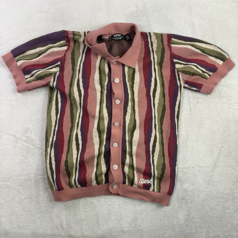 WESC Cardigan Button Up Short Sleeve Collared Sweater Biggie Style Men's S